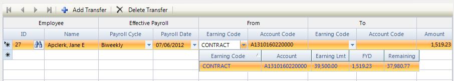 Adding an Earnings Transfer Record 1. Click. 2. Enter the number that uniquely identifies the employee. If necessary, use the lookup to select the appropriate employee.