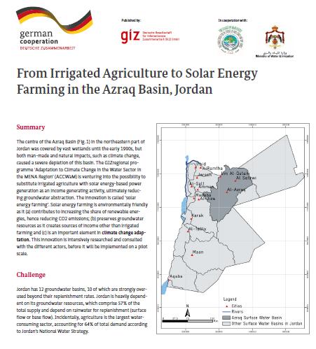 Solar Energy Farming- Pilot Study Project in Jordan Initiated by ACCWaM in the Azraq Basin in Jordan, which was covered by vast wetlands until the early 1990s, but both man-made and natural impacts,