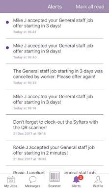 8. Alerts 8a The Alerts functionality is a vital area where an Employer can keep track of all staff who have applied/accepted/refused or booked a shift.