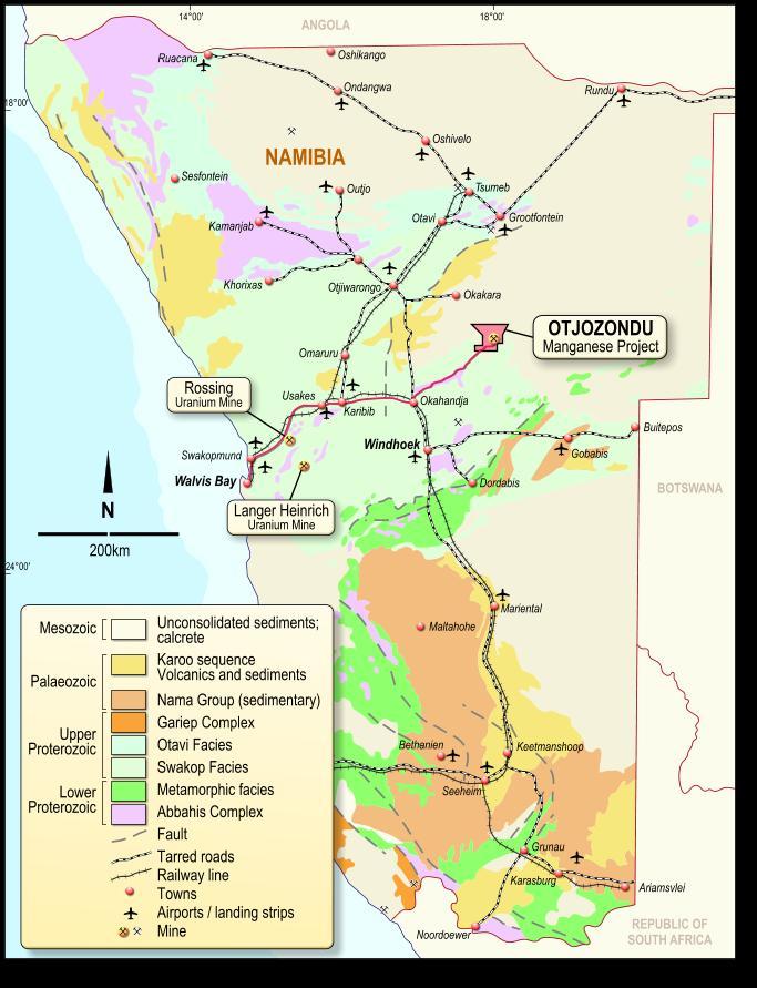 5% Owned Manganese Project in Namibia Licences covering 1,367km 2 with granted mining leases in place Extensive road, rail and