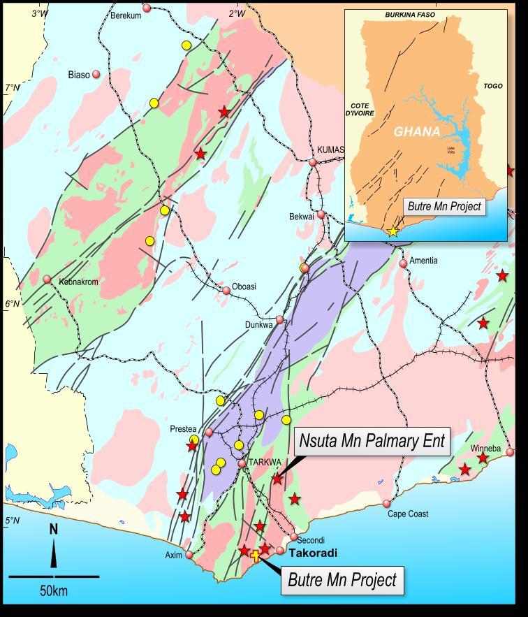 Butre Ghanaian Manganese 20 Project located close to world class Nsuta Manganese Project in production since 1920s.