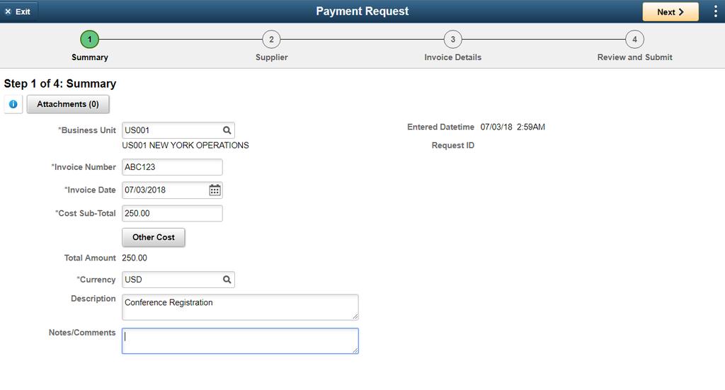 Payment Request Simple 4 step process to enter