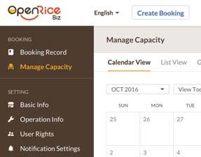BOOKING MANAGE CAPACITY Important Calendar Monthly overview of the capacity status