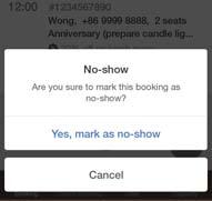 CONFIRM NO-SHOW CANCEL Update Booking Status To