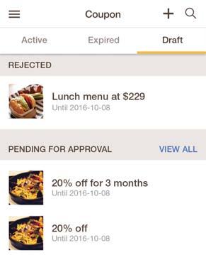 Draft Tab You can view Coupons that haven t been published yet Approved/
