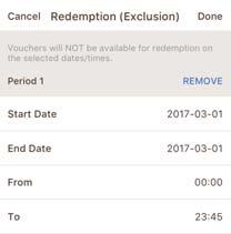 VOUCHER Important Redemption Type (i) From Purchase Date You may select From Purchase Date or Specfic Date Once the Voucher is purchased, it can be redeemed with the valid perid. i.e. Puchase Date + N months (at least 3 months required).