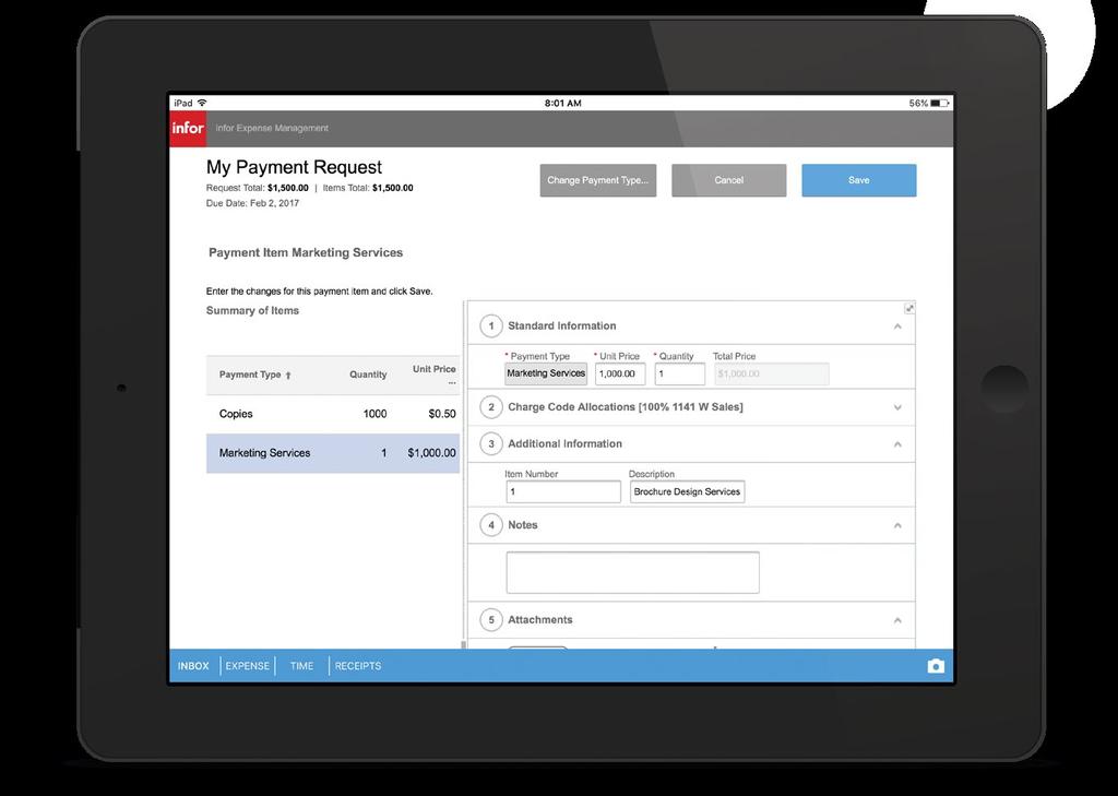 Payment Requests Infor Expense Management Payment Requests automates the slow and often cumbersome employee-initiated process of requesting vendor payments.