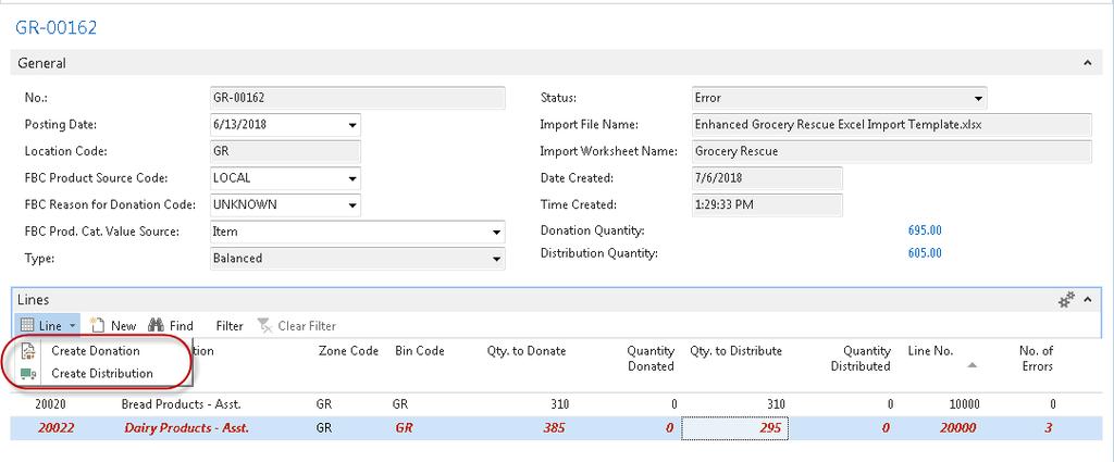 Adding/Deleting Donations or Distributions In some cases it may be necessary to add or delete Donation or Distribution records in order to process a Grocery Rescue Batch.