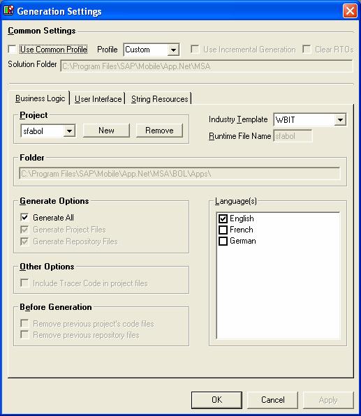 Generation Settings Once the changes are made to the development objects in the Business Object or User Interface layer, the changes have to be generated.