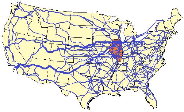 Rail Density Illinois Central Position 1,300 Daily Trains through NE Region