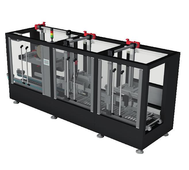 Our innovation The modular designed machine processes box formats at varying sequences in 4 fully automatic steps: measuring the height of the box content, cutting in the corners of the box to its