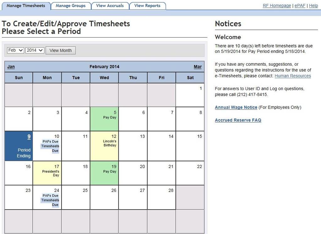 Selecting a pay period end date will display the Employee Timesheet Summary page. The employees on all of the PI/AA s projects are listed alphabetically up to a maximum of 40 separate appointments.