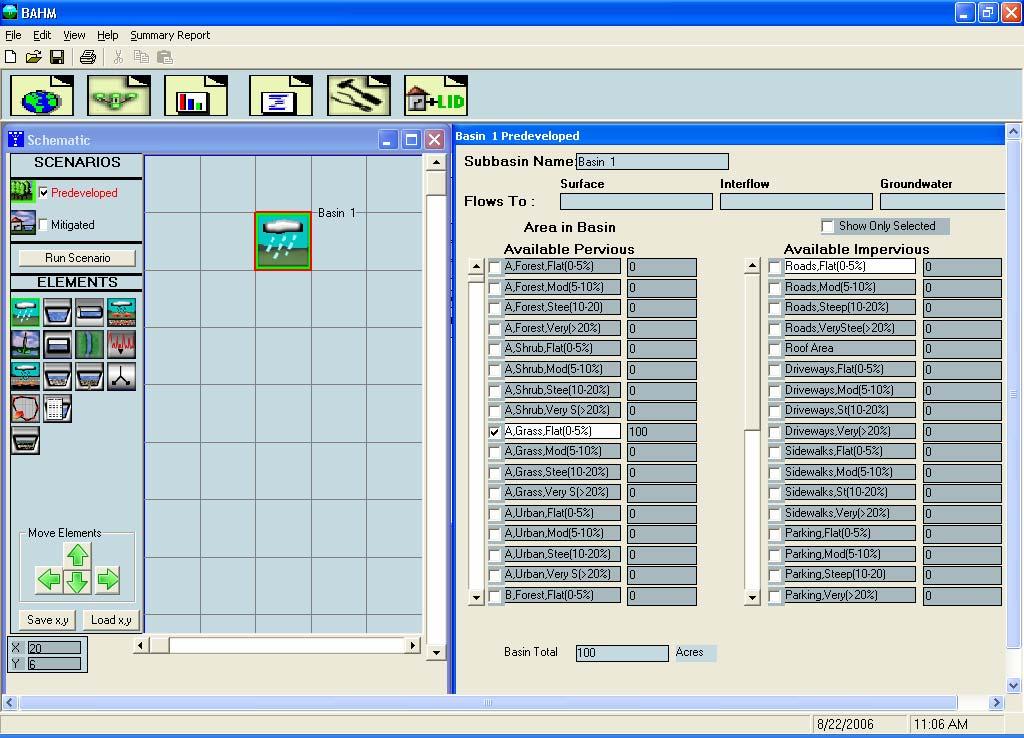 BAHM Graphical interface: Pre-Project Land Use