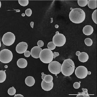 50 FeNiCoSiBMo 40 Intensity (arb.unit) 30 20 10 70 0 20 40 60 80 100 Degree (20) Fig. 2 SEM micrographs of metal glass feedstock powder.