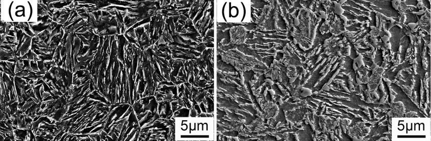 true strain, respectively. Results and discussion Fig. 2a and b show the typical SEM micrographs of samples treated by Q-P and Q&Q-P heat-treatments, respectively.