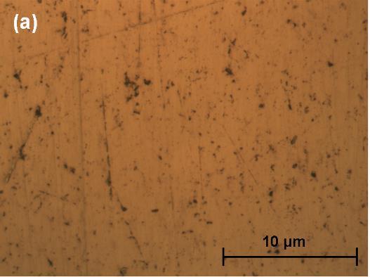 and 7. Fig. 6. Optical microscopy images of pure copper (a) before and (b) after corrosion experiments In Fig 6 (a) it is shown copper surface before corrosion with some polished tracks.