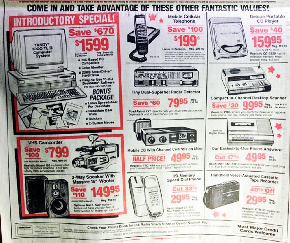 ADAPT or DIE Radio Shack in 1991 13 products advertised $3,055 $6,000+