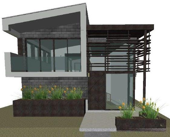 SUMMARY OF DESIGN MODIFICATIONS: Front porch and glazing (south façade) Original Proposal Revised Proposal Massing at front of home has generally remained the same, but the