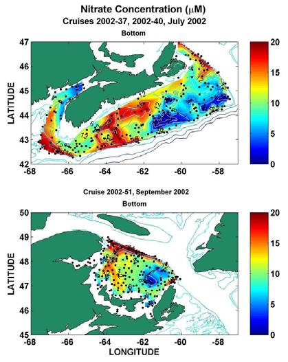water oxygen saturation on the Scotian Shelf was also low in 2002 compared with 2001, and again this was most evident on the eastern shelf.