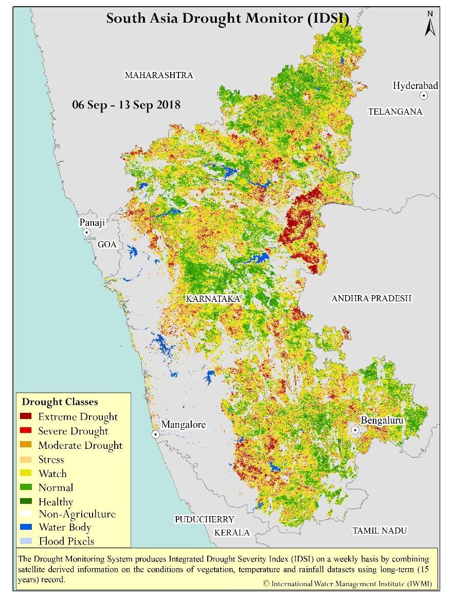 South Asia Drought Monitoring System (SADMS) Agriculture Assessment (Karnataka) The Integrated Drought Severity Index (IDSI) for Karnataka were assessed at
