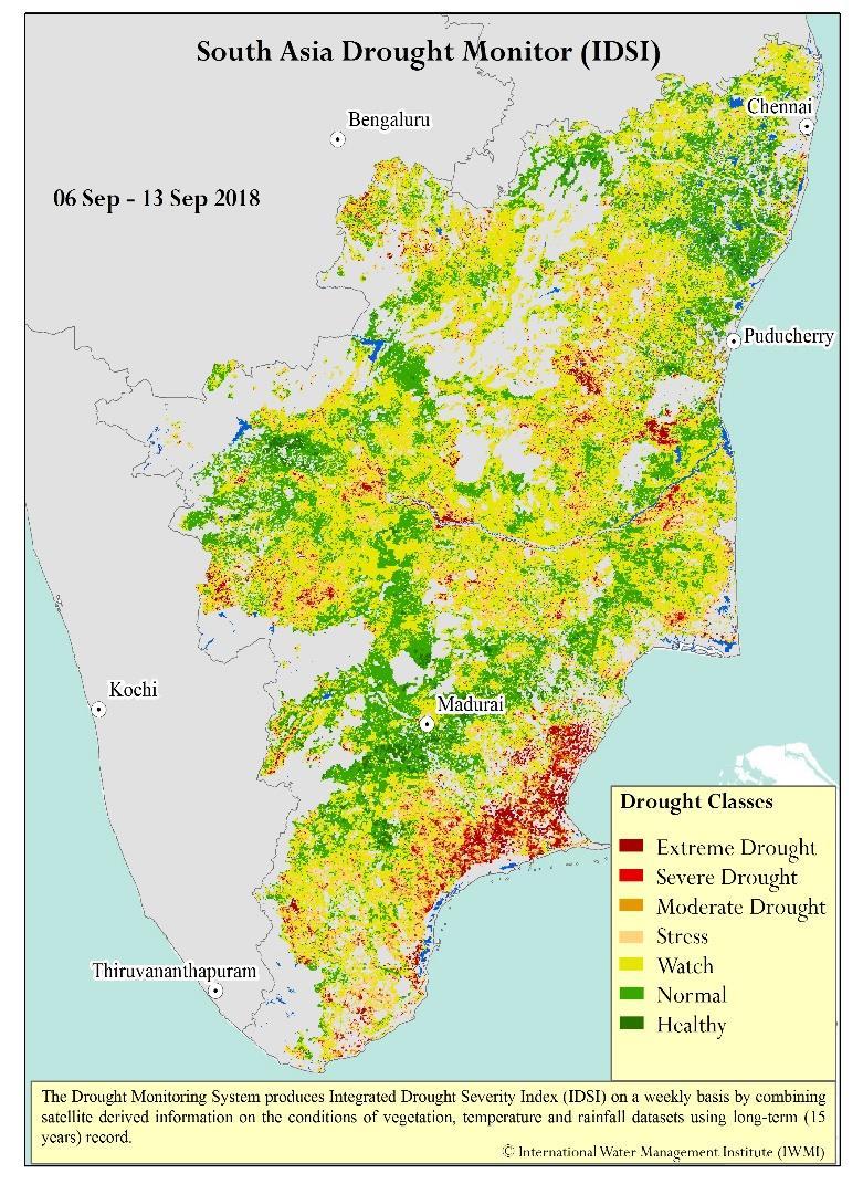 South Asia Drought Monitoring System (SADMS) Agriculture Assessment (Tamil Nadu) 01 June 26 Sep 2018 Overall condition of the stress has increased from previous analysis cycle.