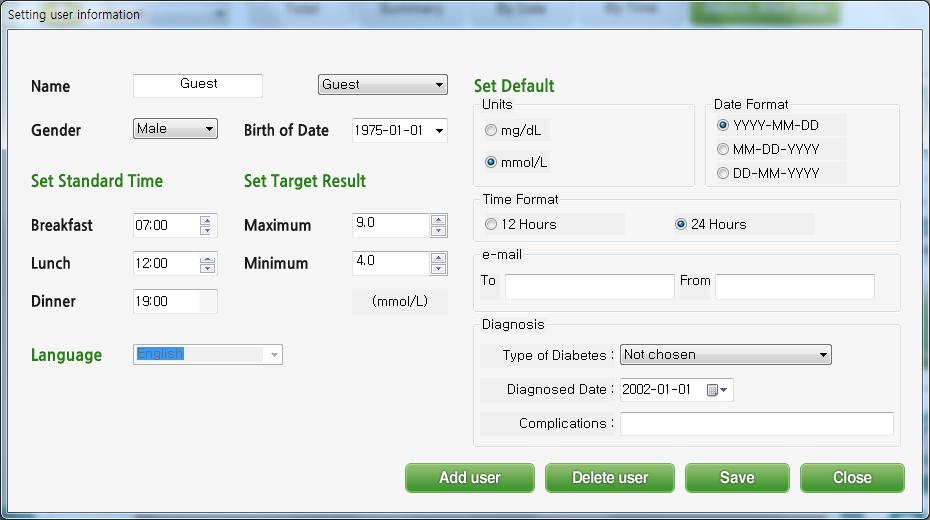 8.8 Set-up You can set-up user information. (You can add new user or remove existing user data.) Division Explanation Name Sex Birth date Registering time standard You can enter user name.