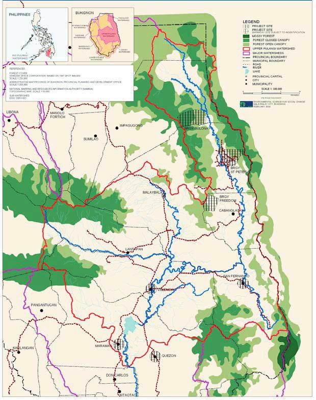 Figure 1. Upper Pulangi Watershed, Bukidnon, Mindanao, Philippines generating Municipal and Barangay Watershed Management Framework Plans.