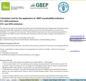Indicator 4 - non-ghg emissions SO2 g/mj EtOH 4 the tool for Viet Nam and Paraguay Structure of the tool Info (about the tool) Results Calculation sheet per pathway GBEP sustainbility indicator 1 and