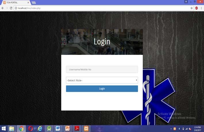 The login form for hospital and traffic is shown in figure 14, where a person should enter his/her phone number and select his role (either hospital or traffic).