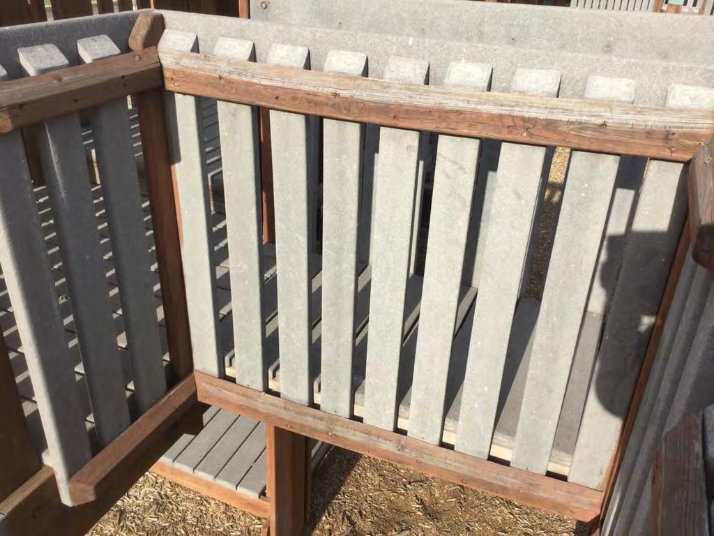 BALUSTERS Baluster materials and size Composite 2x4's Baluster comments 2x4 Composite balusters are in fair condition considering their age and the material being first generation composite.