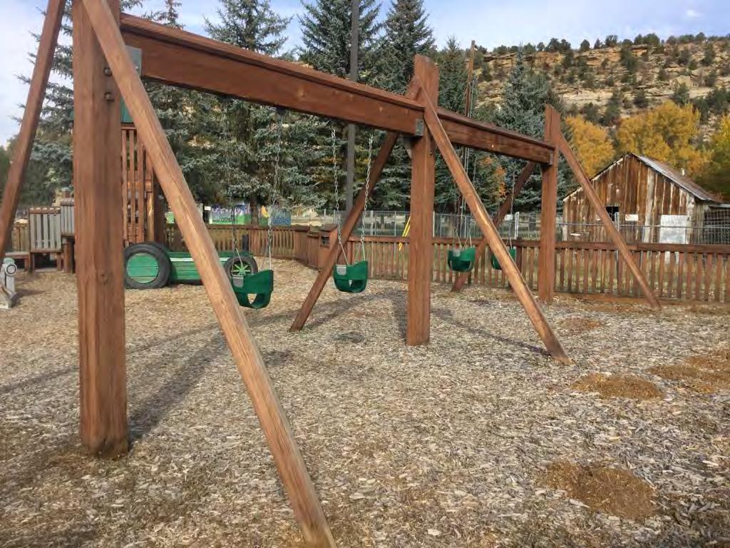 2-5 area swings Do they have proper use zones? No Maximum 2 seats per bay? Yes Condition of the hardware? Fair. Some loose swing brackets. Condition of seats? Good Condition of the support frame?