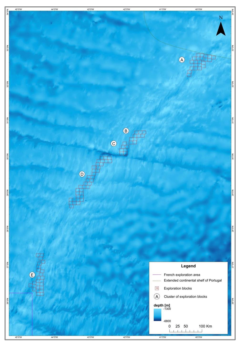 Bathymetric map showing the detailed