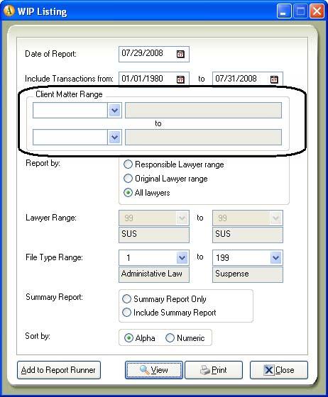 Billable Time by Lawyer report This report (accessed from Reports > Billing or Time & Fees Reports > Billable Time by Lawyer) may now be filtered by Client Matter ID range, and you may now choose to