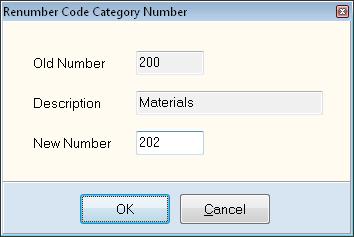 Renumbering a Code Category When the Maintain Code Categories screen is displayed, click the code category to renumber and click >Renumber.