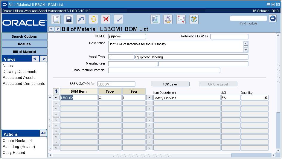 Resource Chapter 28 Bill of Material You can build parts lists for assets, components and fleet assets by using the Bill of Materials module.