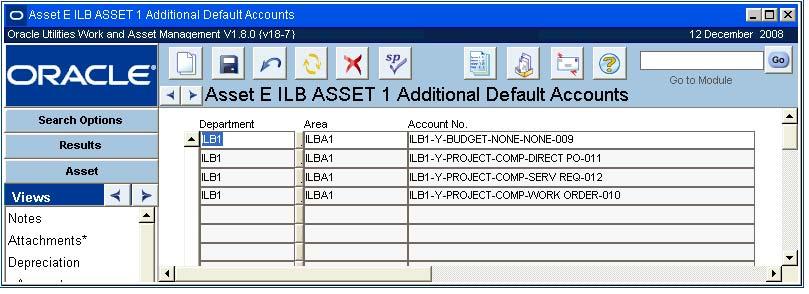 Asset Views Additional Accounts While only one account can be charged against an asset per work order task, an asset does not have to have only one associated account.