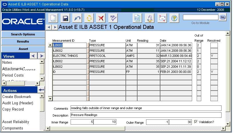 Asset Views Operational Data The Operational Data view shows operational measurements recorded in the Operational Data module.
