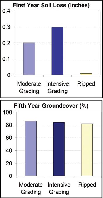 Figure 2. Top: Ripping compacted minesoils reduced soil loss on an eastern Kentucky coalmining site; leaving minesoil loose and uncompacted can have a similar effect.