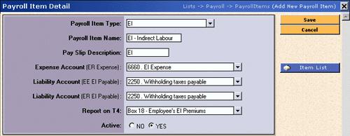(h) Active the default is Yes so no changes are required. Select Save to create your Payroll Item. Review the information you have entered and make corrections if required.