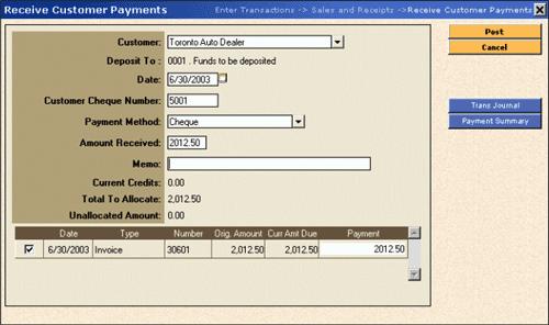 b) Receive Customer Payments (Enter Transactions Sales & Receipts Receive Customer Payments) From Enter Transactions on the menu bar, select Sales & Receipts then Receive Customer Payments.