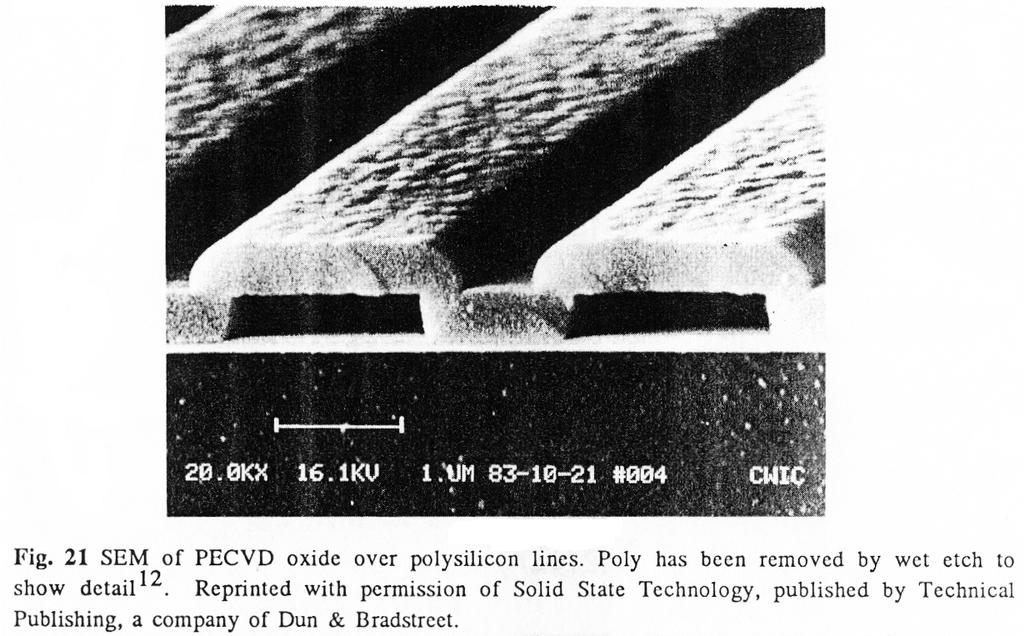 SEM of PECVD oxide over Poly Lines Typically PECVD oxide