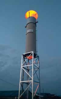 accessible from outside. The high efficency flare consist of a burner installed at the base, equipped with a high-energy ignition Pilot and a flame detection system via UV scanner.