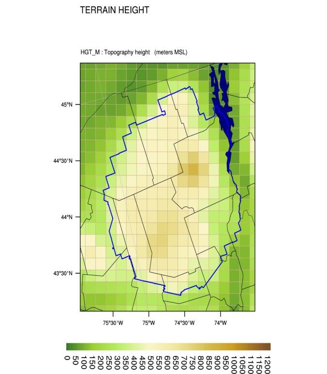 CMAQ terrain resolution for 4km (left) vs 12km grids Maximum