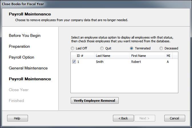 4 If any selected employee(s) should be retained in the database, Sage 100 Contractor displays a dialog box recommending that you do not remove these employees at this time. Click [OK].