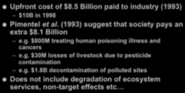 Economics of Pesticides (EPA 2008-2012) What is the Cost of