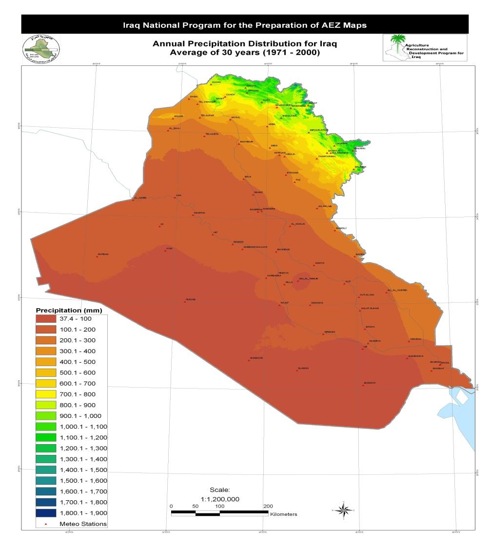 Environment - Iraq is characterized by an arid to semi-arid climate, being arid in the Eastern part and less so in Mesopotamia. - annual means varying from 150 to 400 mm.