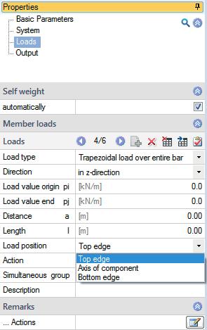 To define another load, insert a new row first by activating the button. By clicking on the arrow icon you can access a load value summary - see the description of the LOAD+ application.