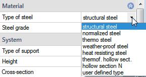 Single-span Steel Column Structural system Material Steel type the following steel types are currently available for selection: Steel grade Parameters the