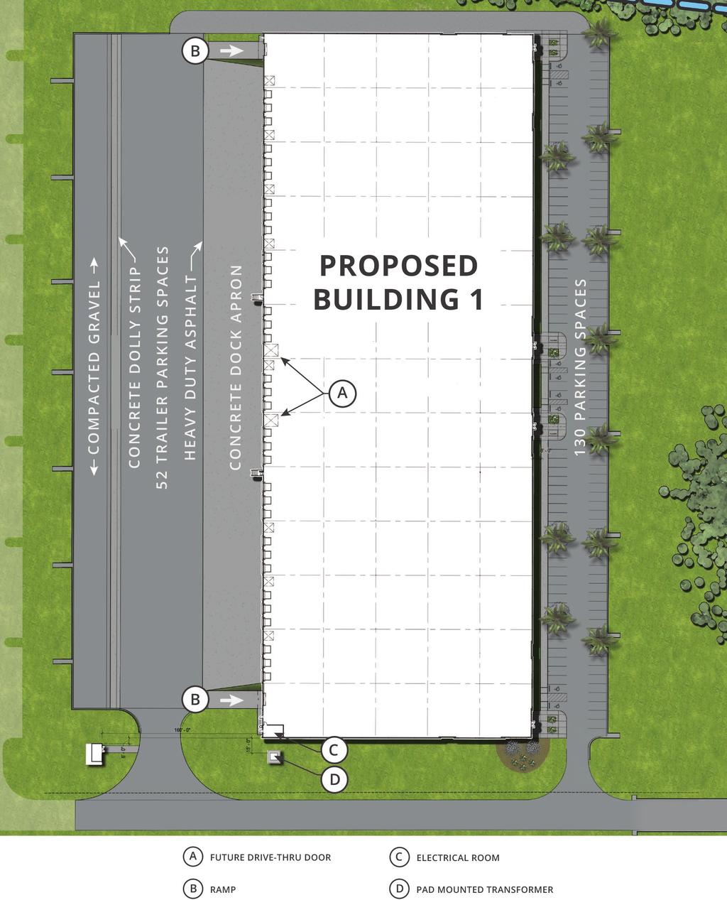 BUILDING ONE SITE PLAN BUILDING ONE FEATURES Able to accommodate a variety of users Ample parking Fully fenced Building One Specifications Total SF Minimum Divisibility +/- 189,418 SF 43,416 SF*