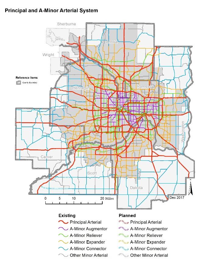 Figure 5-1: Principal and A-Minor Arterial System Beyond the principal arterials and A-minor arterials, the other minor arterials, collectors, and local streets total 14,900 centerline miles (see